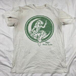 Miller High Life Womens XS White Shirt Casual Going Out Outdoors Short Sleeve